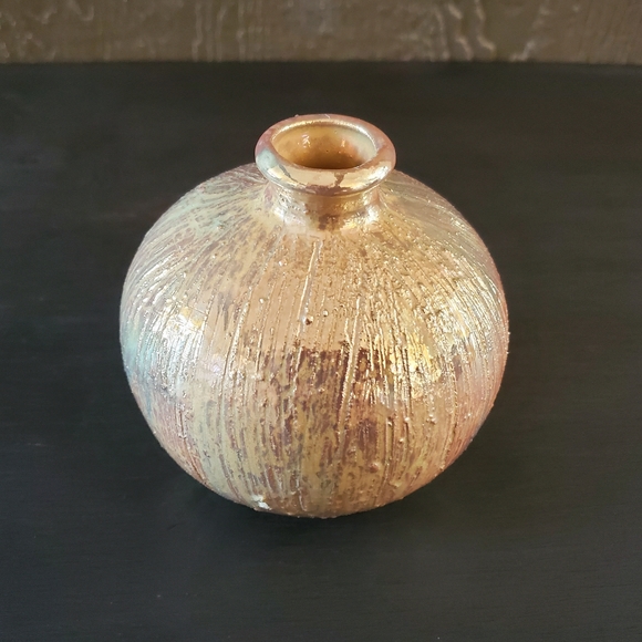 Vintage Signed Studio Art Pottery Gold Vase Set - Picture 7 of 10